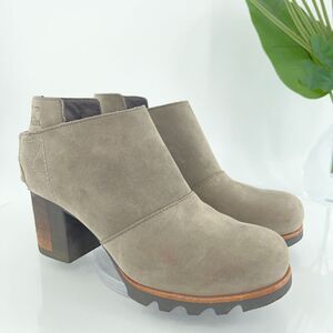 Sorel Addington Ankle Bootie Women's Size 5.5 Grey Leather Slip On Block Heel
